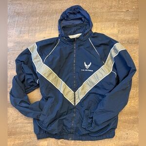 US Air Force PT Windbreaker Jacket XL Long Navy Reflective Hooded